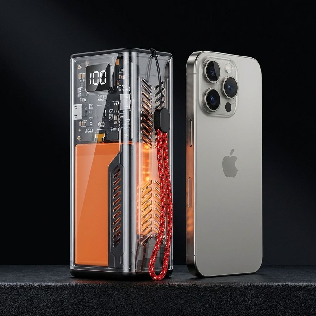 CasePower nhìn từ góc cạnh, thấy rõ độ dày máy và lỗ thoát nhiệt